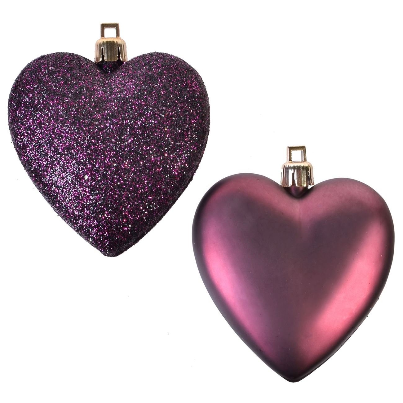 Set 6 globuri ornamentale in forma de inimi violet de Craciun, Lioness, 7 cm