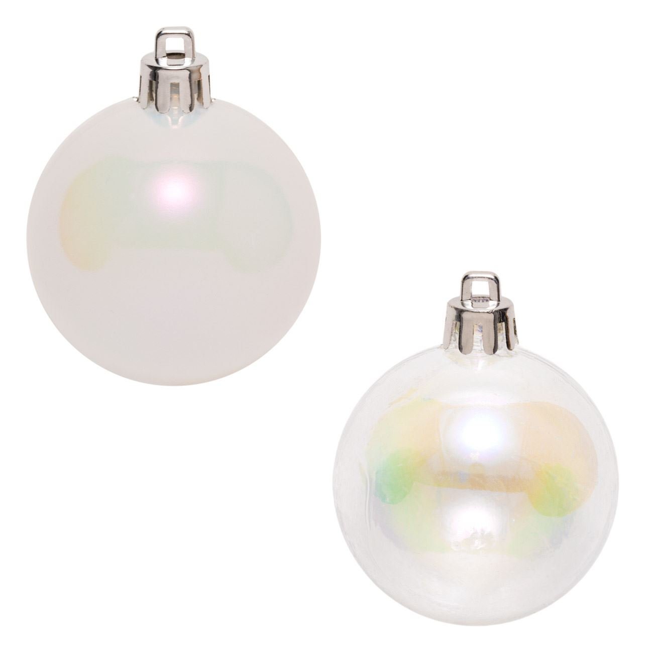 Set 12 globuri albe decorative de Craciun, Lioness, 3 cm