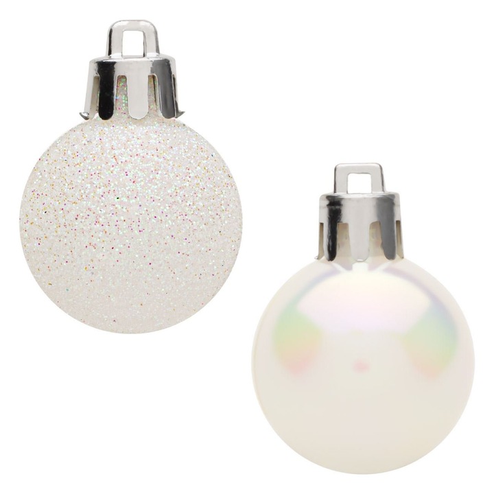 Set Globuri de Craciun, Model Irizat Glitter, 3m, Culoare Alba, 20 Bucati