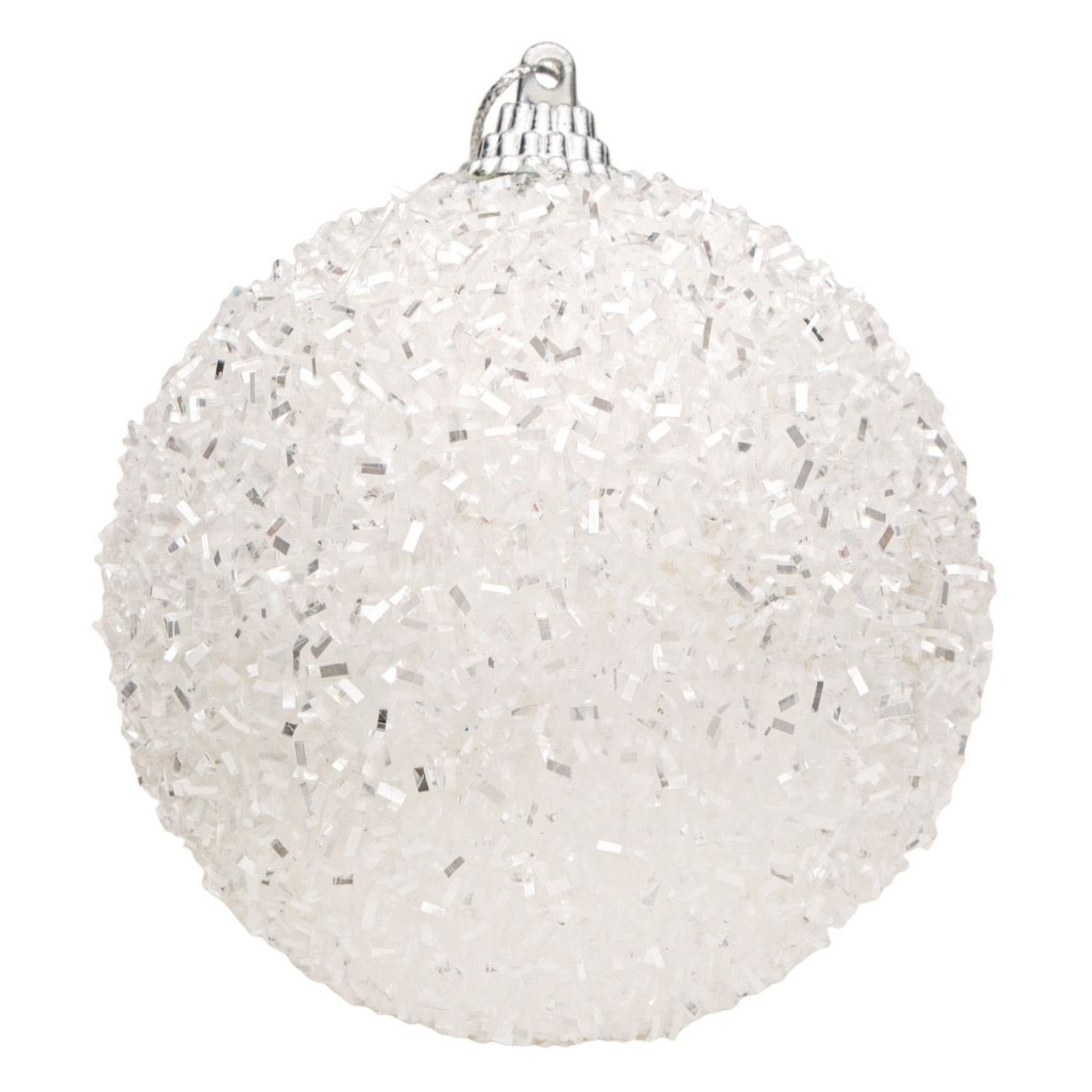 Set 6 globuri din beteala alba de Craciun, Lioness, 8 cm