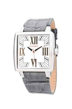 Antonelli, Ceas patrat cu o curea din piele cu aspect de piele de reptila, Gri Antonelli, Ceas patrat cu o curea din piele cu aspect de piele de reptila, Gri