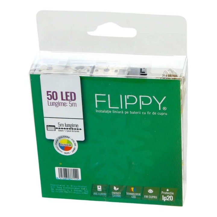 Коледни лампички, Flippy, тип низ, 5м, 50 Flash LED, меден жица, Многоцветен