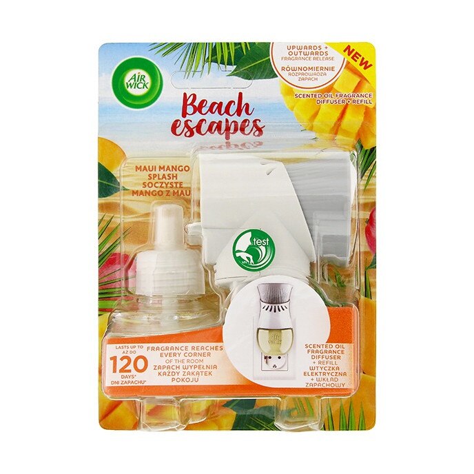 Odorizant camera, Air Wick, 1 aparat si 1 rezerva Beach Escapes, 19 ml