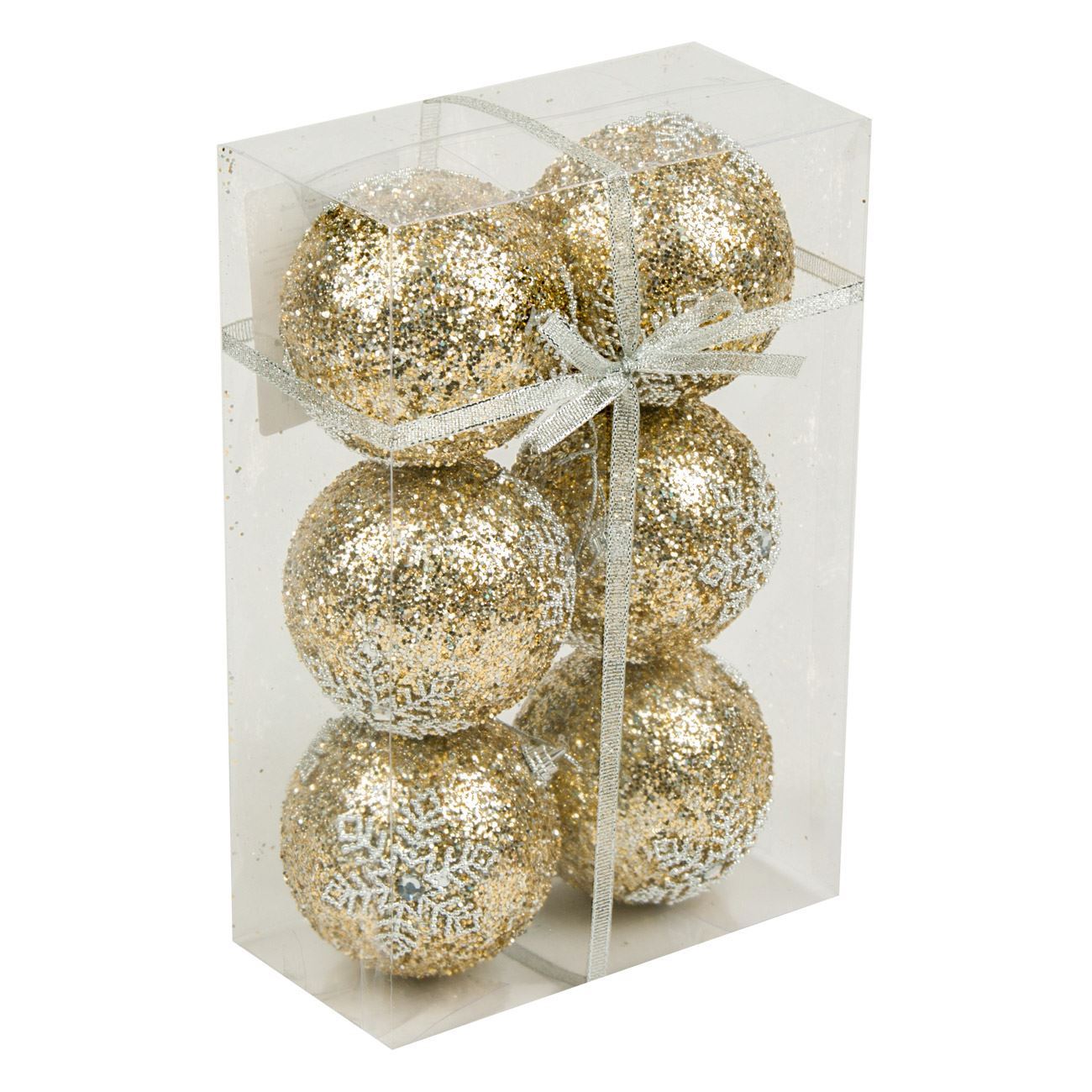 Set 6 globulete, Zola®, pentru bradut, aurii, model cu fulg, 8 cm