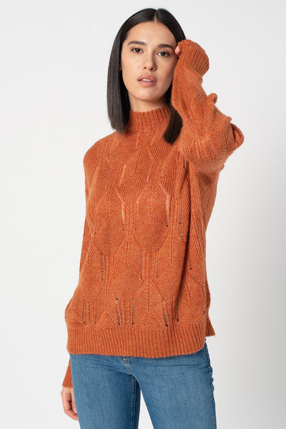 Mustang, Pulover cu guler mediu, Oranj stins, XL