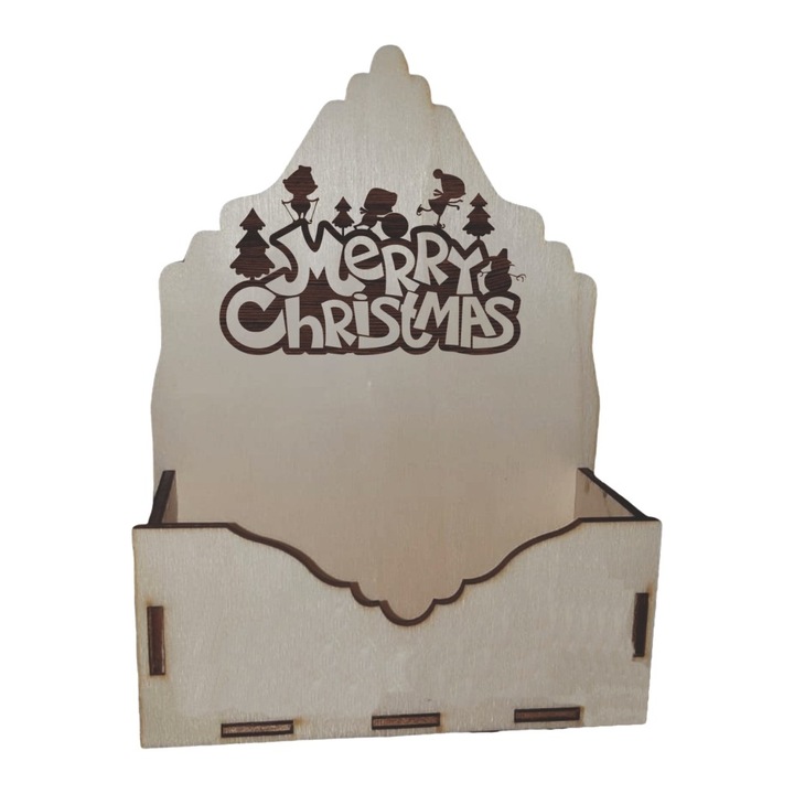 Cutie mica pentru Aranjamente Florale de Craciun, Merry Christmas, Lemn, 15x7 cm, CC24