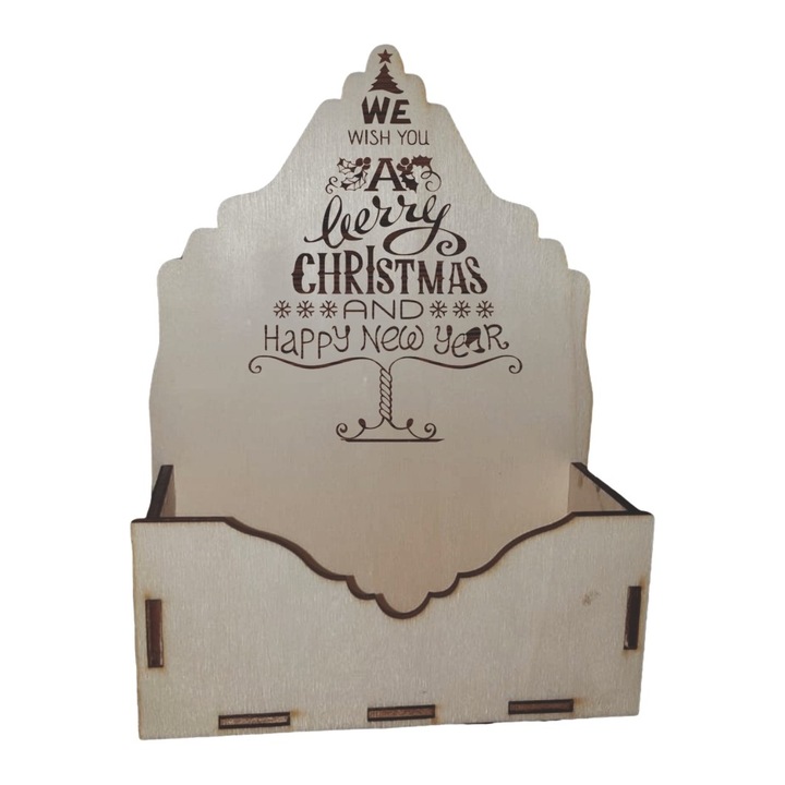 Cutie mica pentru Aranjamente Florale de Craciun, Model Merry Christmas and Happy new Year, Lemn, 15x7 cm, CC22