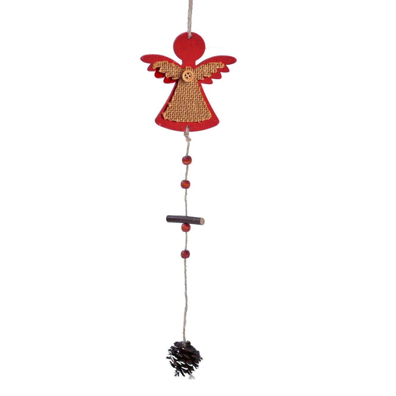 Figurina decorativa, Zola®, din lemn, pentru sarbatori, care atarna, cu ingeras si con, 48 cm