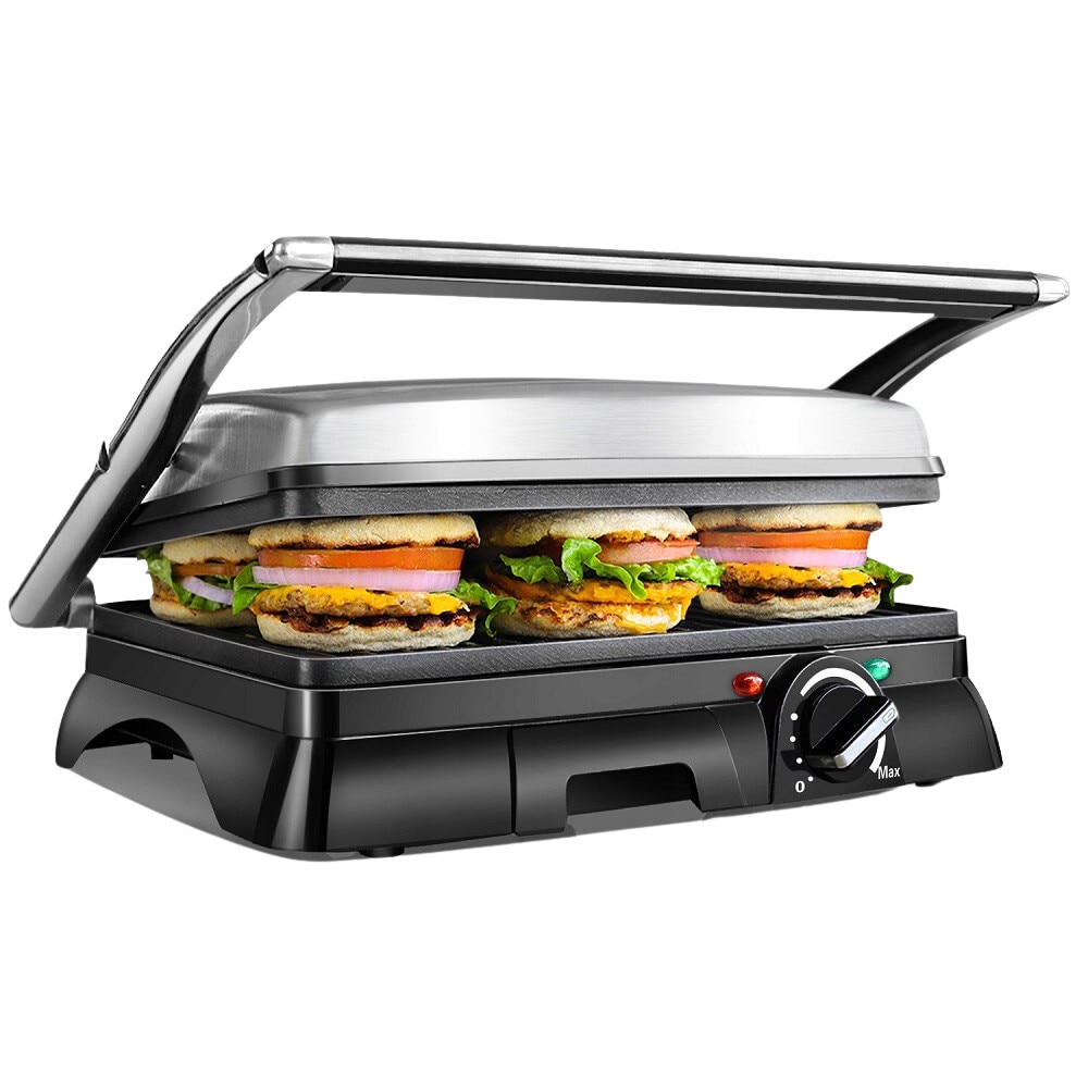 Gratar multifunctional 4 in 1 Samson, 2000W,Placi cu invelis antiaderent Aluminiu,Tava detasabila,Siguranta termica,Sandwich-maker,Toaster,Gratar,Panini,argintiu