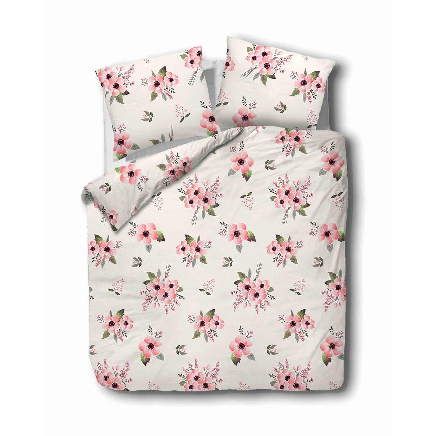 Set husa pilota cu 2 fete de perna, Bumbac/Flanel, 160x200/70x80 cm, Roz, Darymex