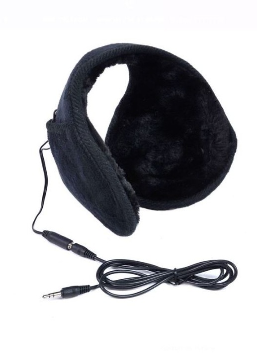 Aparatoare urechi protectie impotriva frigului cu casti incorporate, blanita sintetica negru