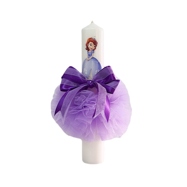 Lumanare botez, model Printesa, culoare mov