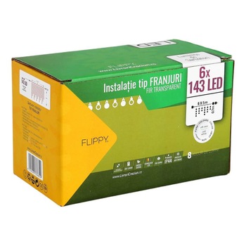 Instalatie de Craciun, 30 m, 858 LED-uri, Franjuri, Alb Rece, 8 jocuri de lumini, Transformator, Interconectabila, Fir Transparent, Flippy® Instalatie de Craciun, 30 m, 858 LED-uri, Franjuri, Alb Rece, 8 jocuri de lumini, Transformator, Interconectabila, Fir Transparent, Flippy®
