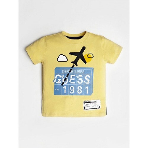 Tricou baieti Guess, 2 ani, galben cu desen avion
