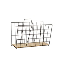 Suport decorativ reviste si ziare, cu manere, metal, negru + lemn, 40 x 20 x 28 cm