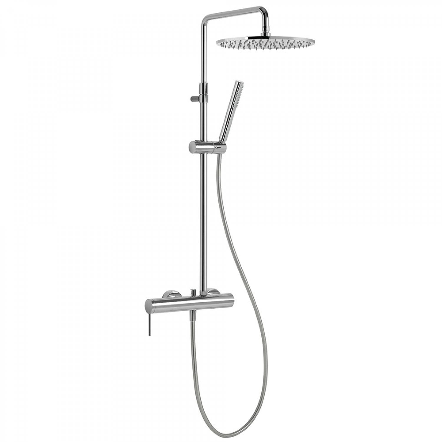 Set de dus, TRES, cu suport culisant, cap de dus fix 310mm, para dus mobila, baterie dus monocomanda, cartus ceramic, Crom