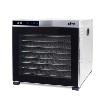 Deshidrator digital cu 10 tavi din inox + 10 tavi cu grilaj marunt, 1000W, Inox, cu termostat si programare 48 de ore Deshidrator digital cu 10 tavi din inox + 10 tavi cu grilaj marunt, 1000W, Inox, cu termostat si programare 48 de ore