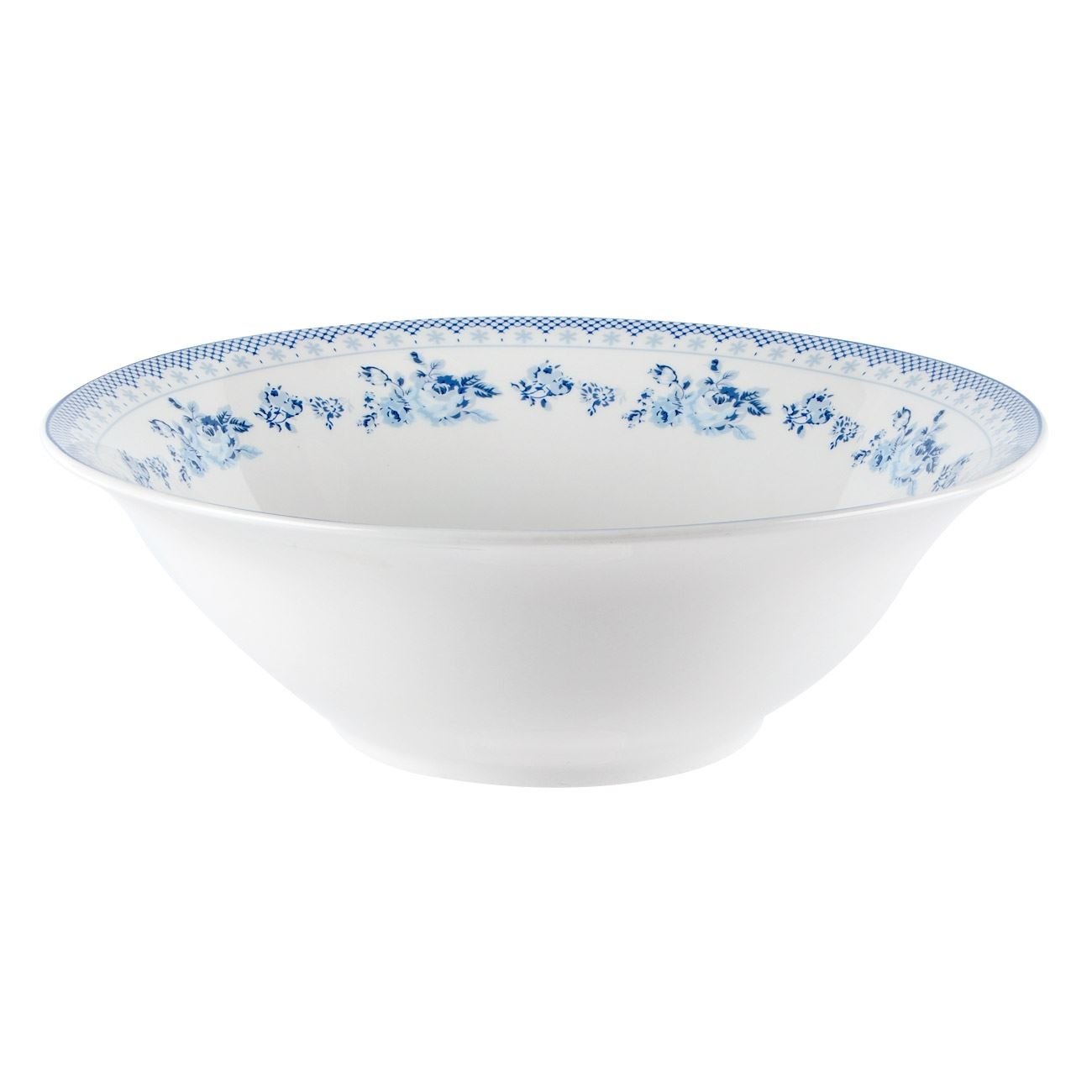 Bol de Servire, New Line, Portelan, model cu Trandafir Albastru, 1.65 Litri, Alb