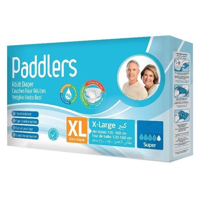 Scutece adulti, Marca Paddlers, Marimea XL - XLarge, talie 120-160cm, 60 bucati per pachet