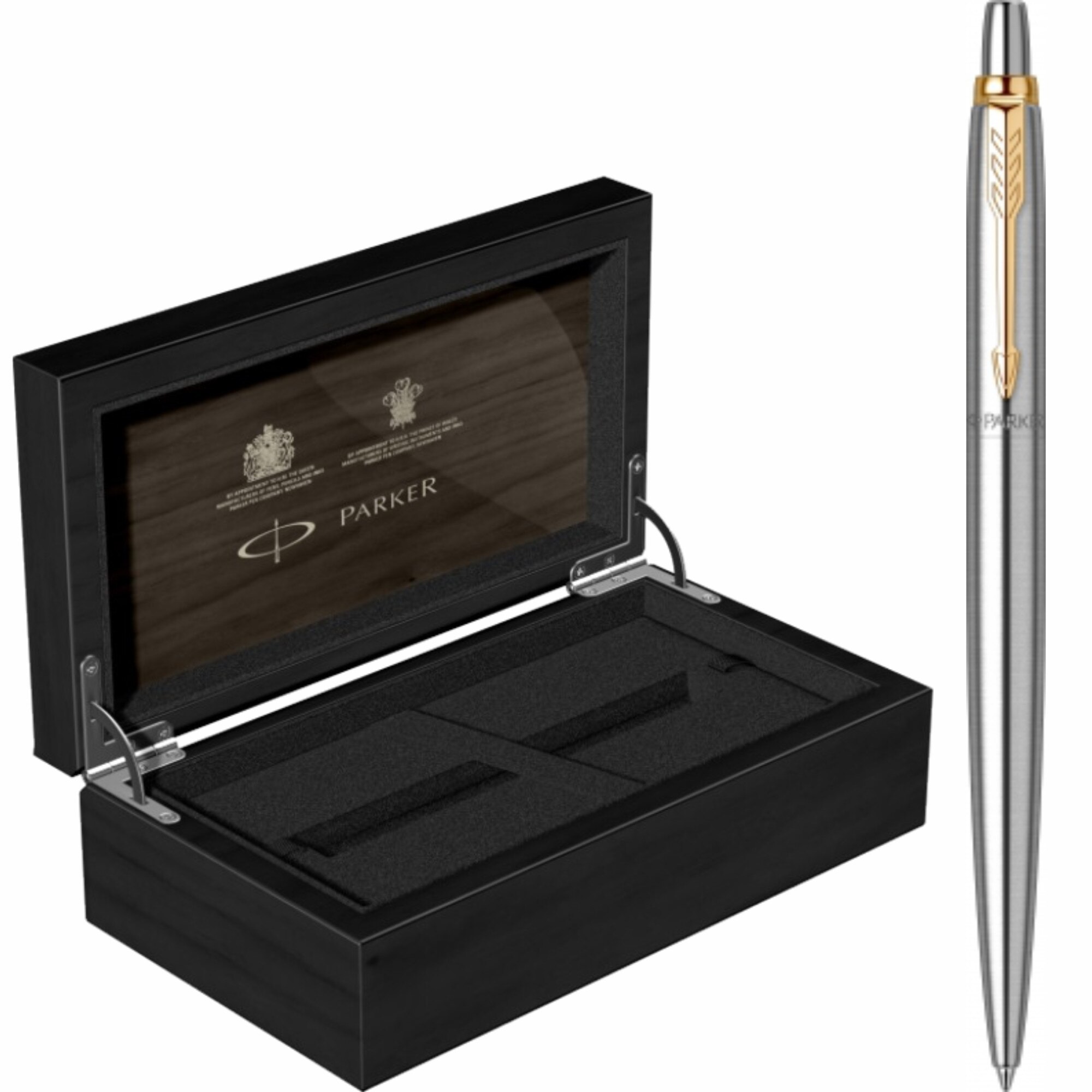 Pix Parker Jotter Royal Stainless Steel GT Personalizat prin Gravura Laser in Cutie de Lemn Parker
