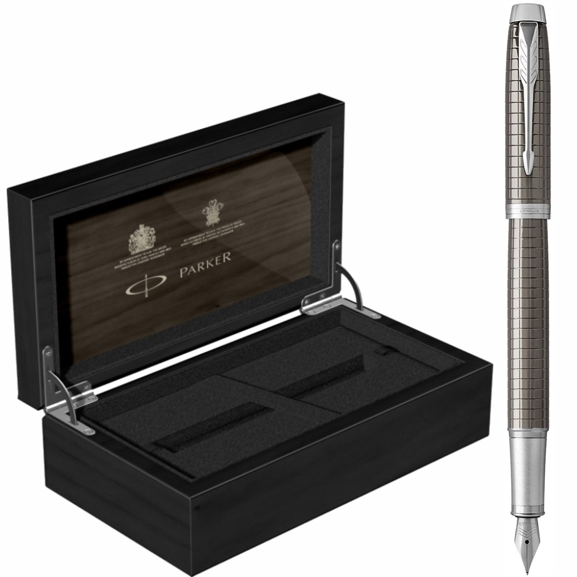 Stilou Parker IM Royal Premium Dark Espresso Chiselled CT Personalizat prin Gravura Laser in Cutie de Lemn Parker