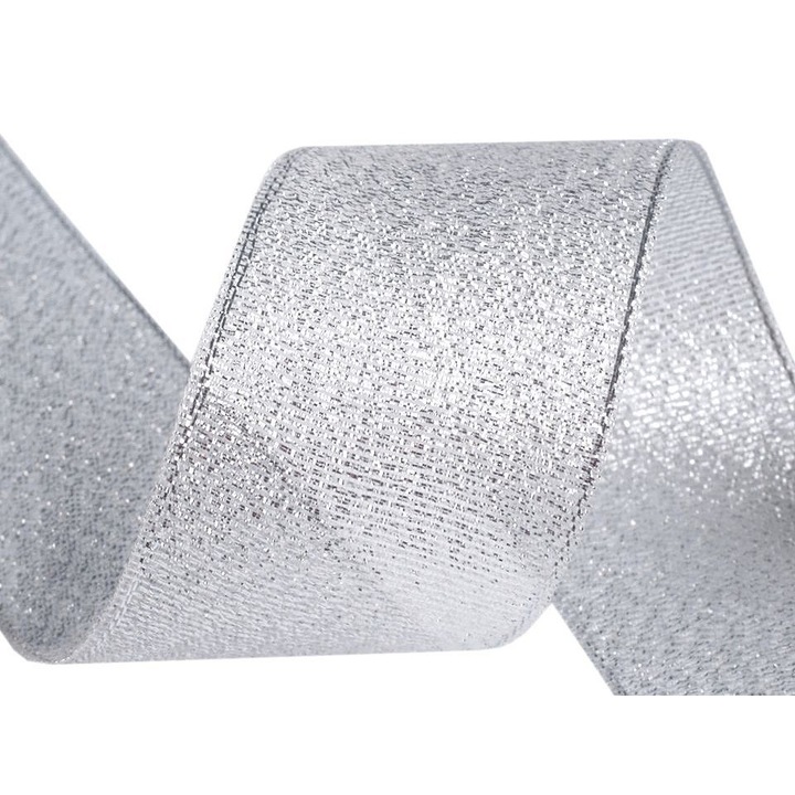Panglica cu lurex, latime 5 cm, rola 22.5 m, argintiu