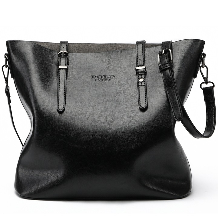 Klasszikus női kézitáska Vicuna Polo Ecarlate, Bőr, Fekete