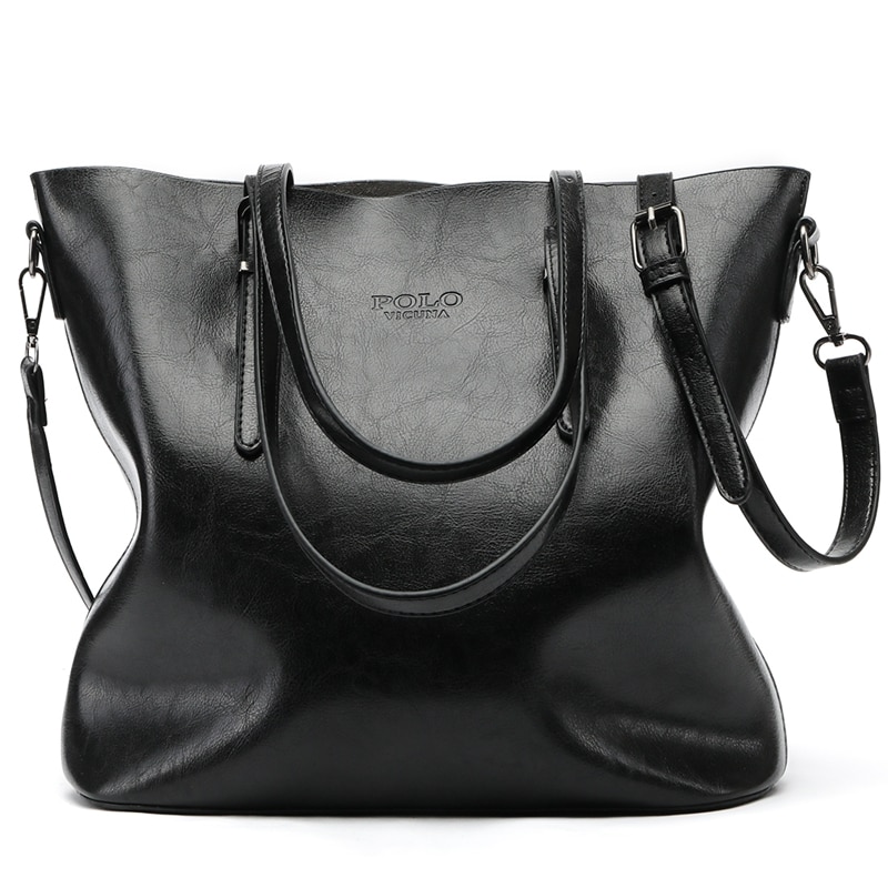 Geanta de piele cu bareta pentru umar, Vicuna Polo Ecarlate, Negru