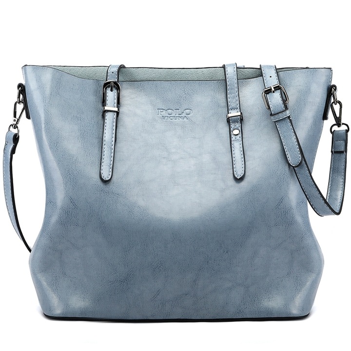 Geanta de piele cu bareta pentru umar, Vicuna Polo Ecarlate, Albastru deschis