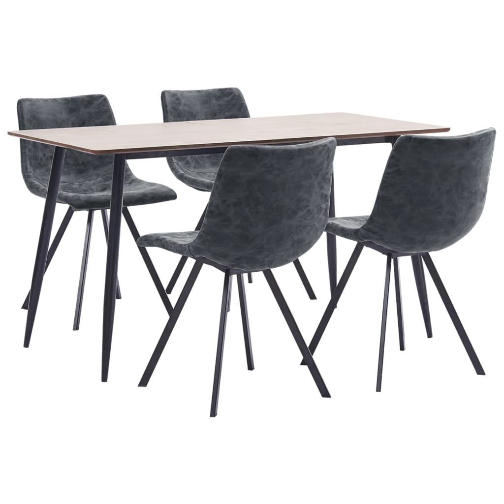 Set mobilier de bucatarie din 5 piese, vidaXL, Piele artificiala, 140 x 70 x 75 cm Negru