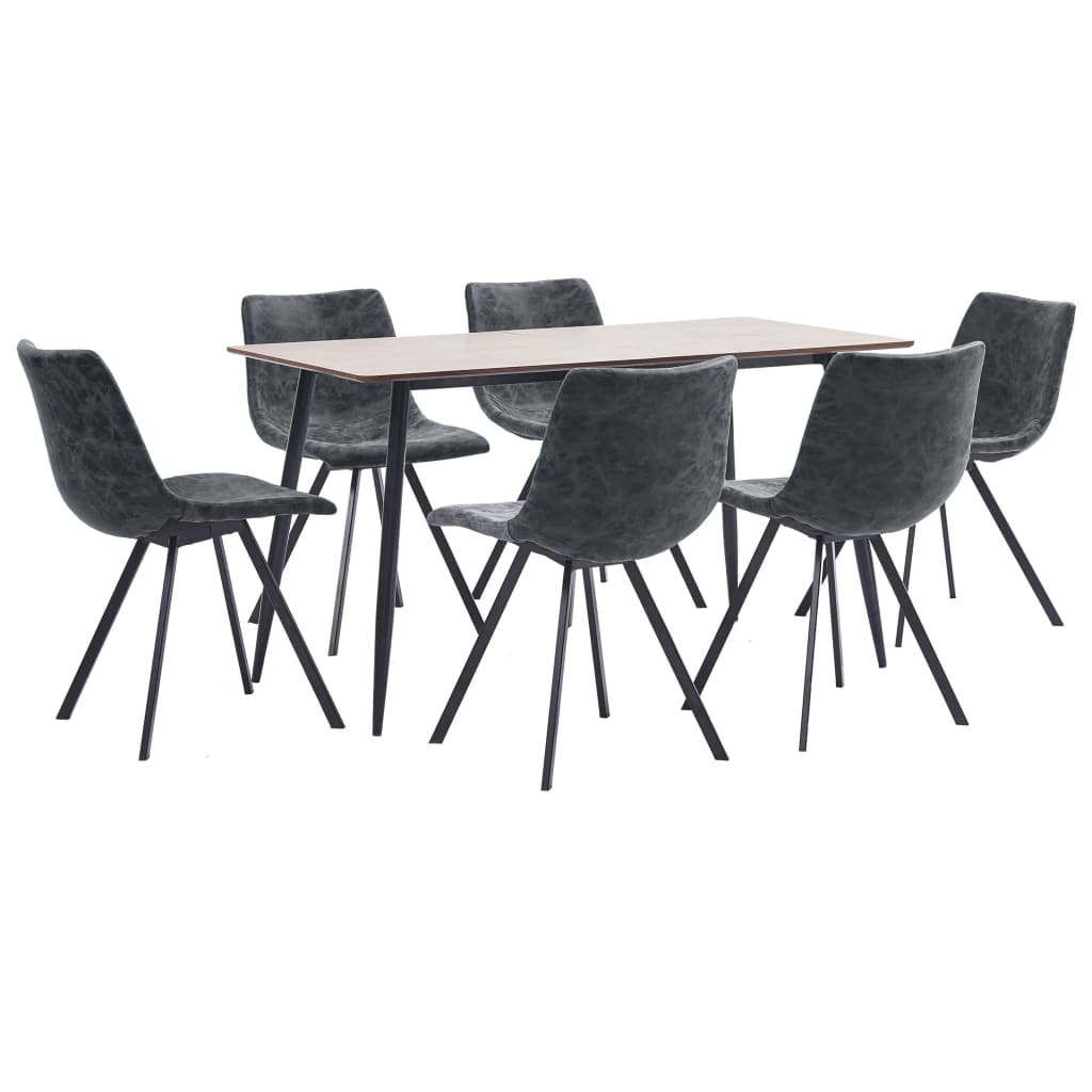 Set mobilier de bucatarie din 7 piese, vidaXL, Piele artificiala, 140 x 70 x 75 cm Negru