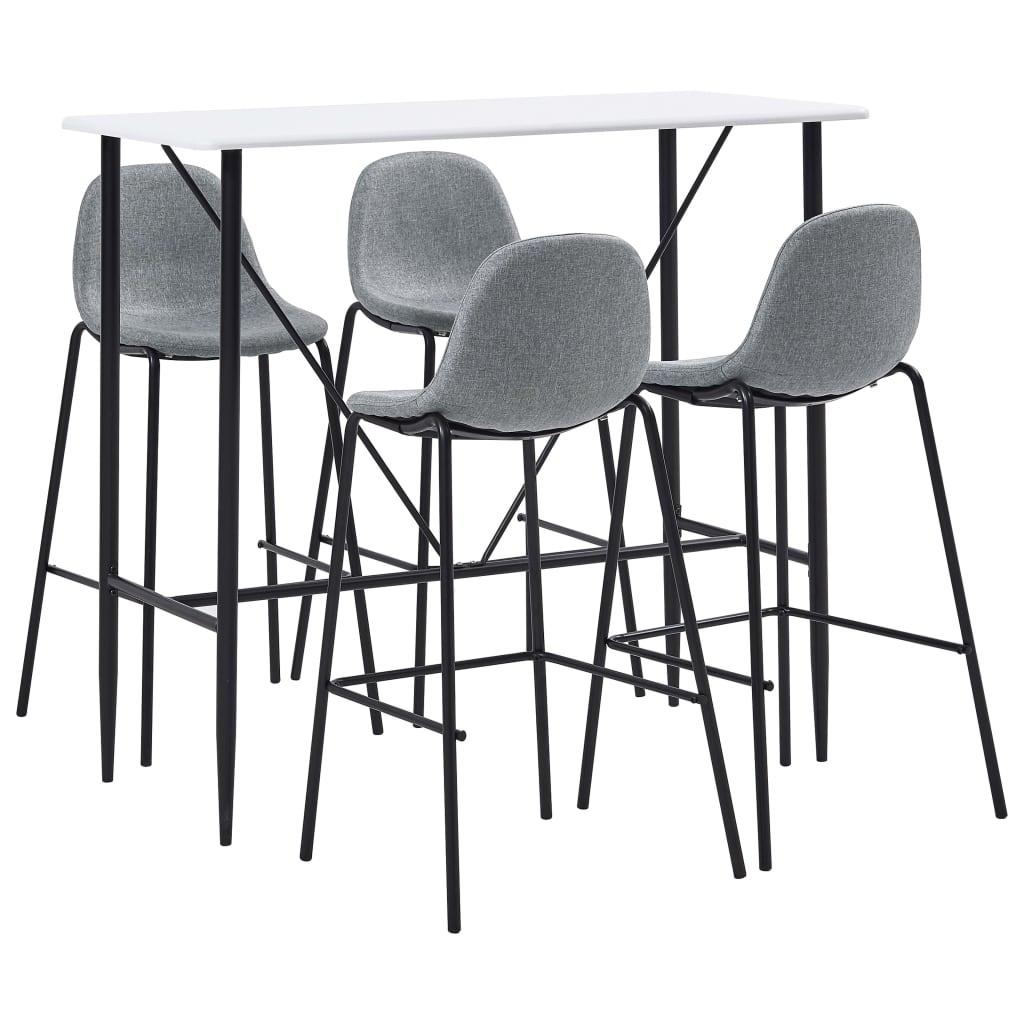 Set mobilier de bar din 5 piese, vidaXL, Tesatura, 120 x 60 x 110 cm Gri/Alb