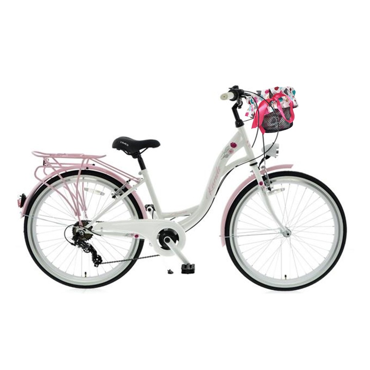 Bелосипед Kands® Laura, Kолела 26", Бял/Розов 6 скоростен, 130-160 cm височина