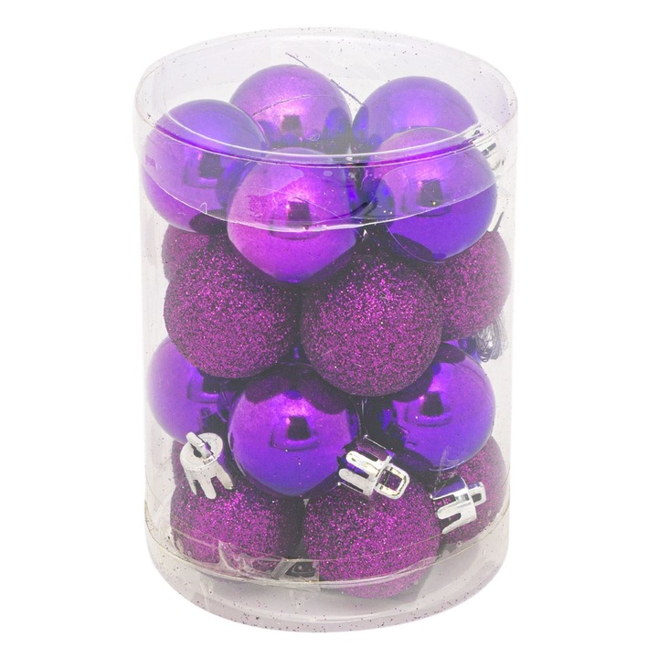 Set globuri cu sclipici pentru bradul de Craciun, xmas, Mov, 3 cm, 20 buc