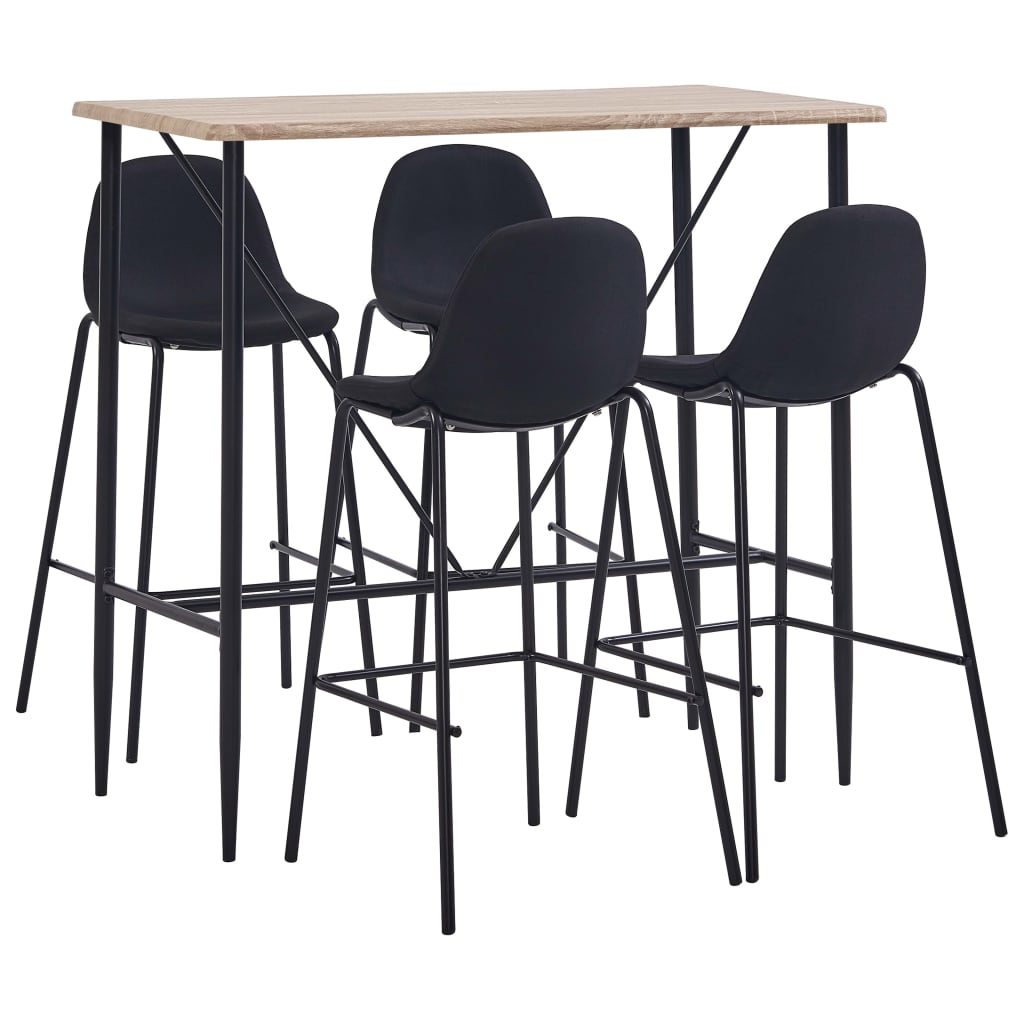 Set mobilier pentru bar din 5 piese, vidaXL, Tesatura, 120 x 60 x 110 cm Negru/Stejar
