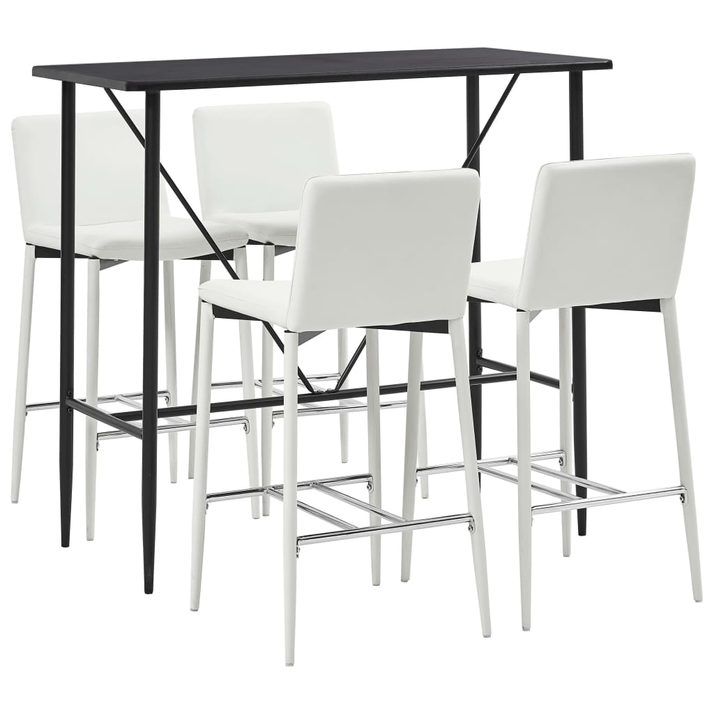 Set mobilier de bar din 5 piese, vidaXL, Piele artificiala, 120 x 60 x 110 cm Alb