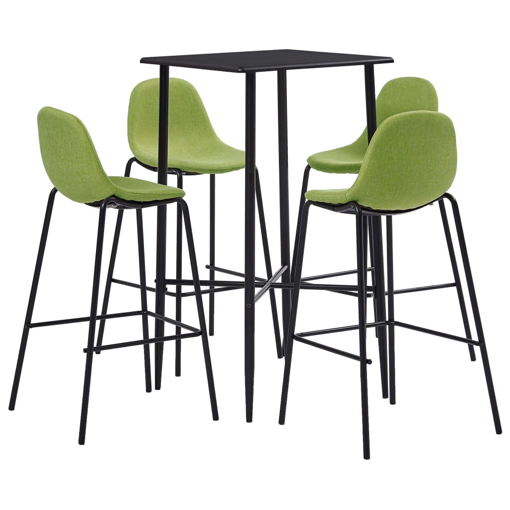 Set mobilier de bar din 5 piese, vidaXL, Tesatura, 60 x 60 x 111 cm Verde/Negru
