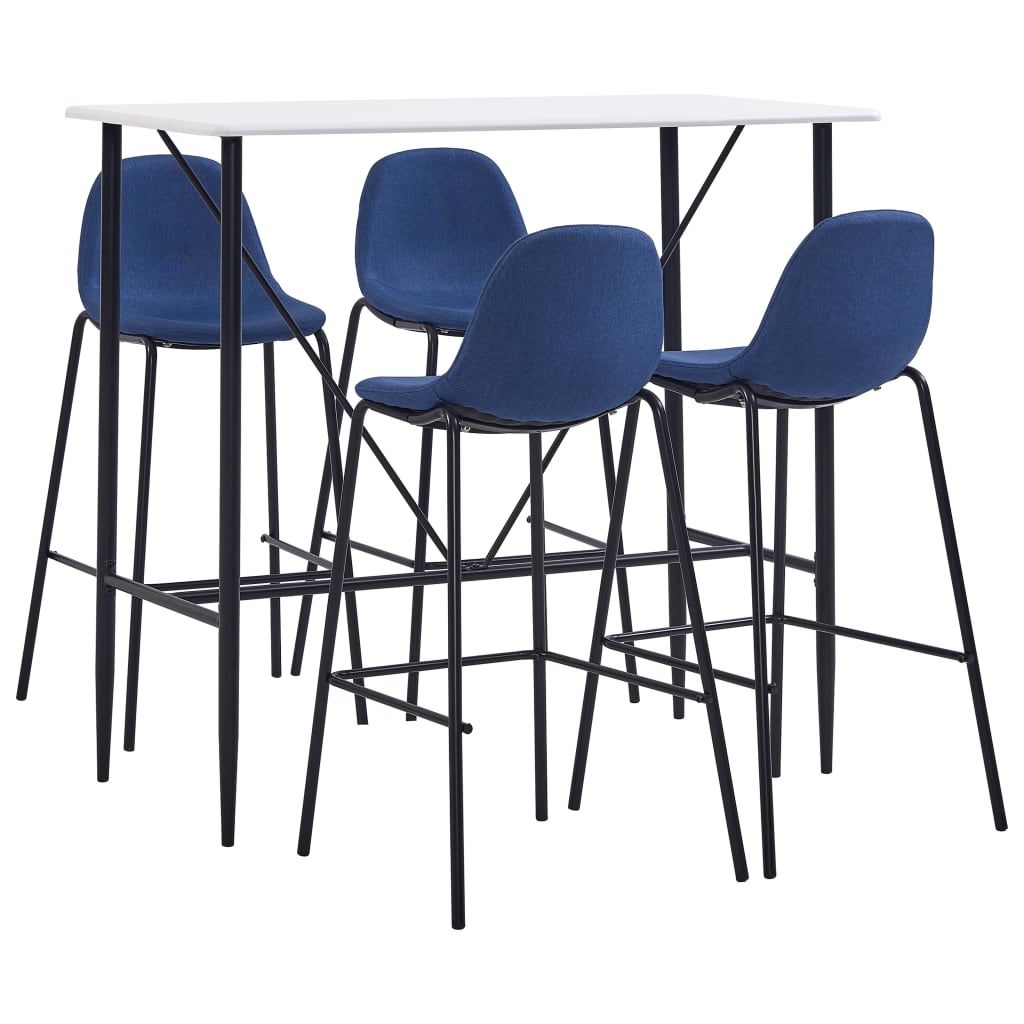 Set mobilier pentru bar din 5 piese, vidaXL, Tesatura, 120 x 60 x 110 cm Albastru/Alb