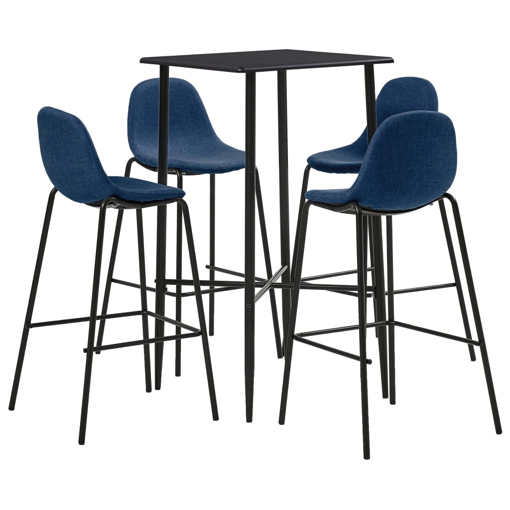 Set mobilier de bar din 5 piese, vidaXL, Tesatura, 60 x 60 x 111 cm Albastru/Negru
