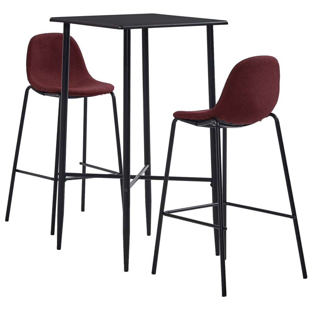 Set mobilier de bar din 3 piese, vidaXL, Tesatura, 60 x 60 x 111 cm Rosu/Negru