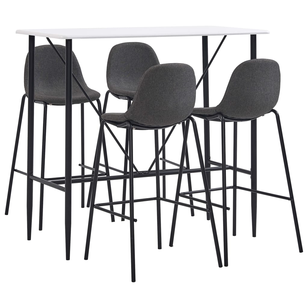Set mobilier pentru bar din 5 piese, vidaXL, Tesatura, 120 x 60 x 110 cm Gri/Alb
