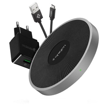 Incarcator Wireless Spigen F306W Essential Fast Charger - Silver Incarcator Wireless Spigen F306W Essential Fast Charger - Silver