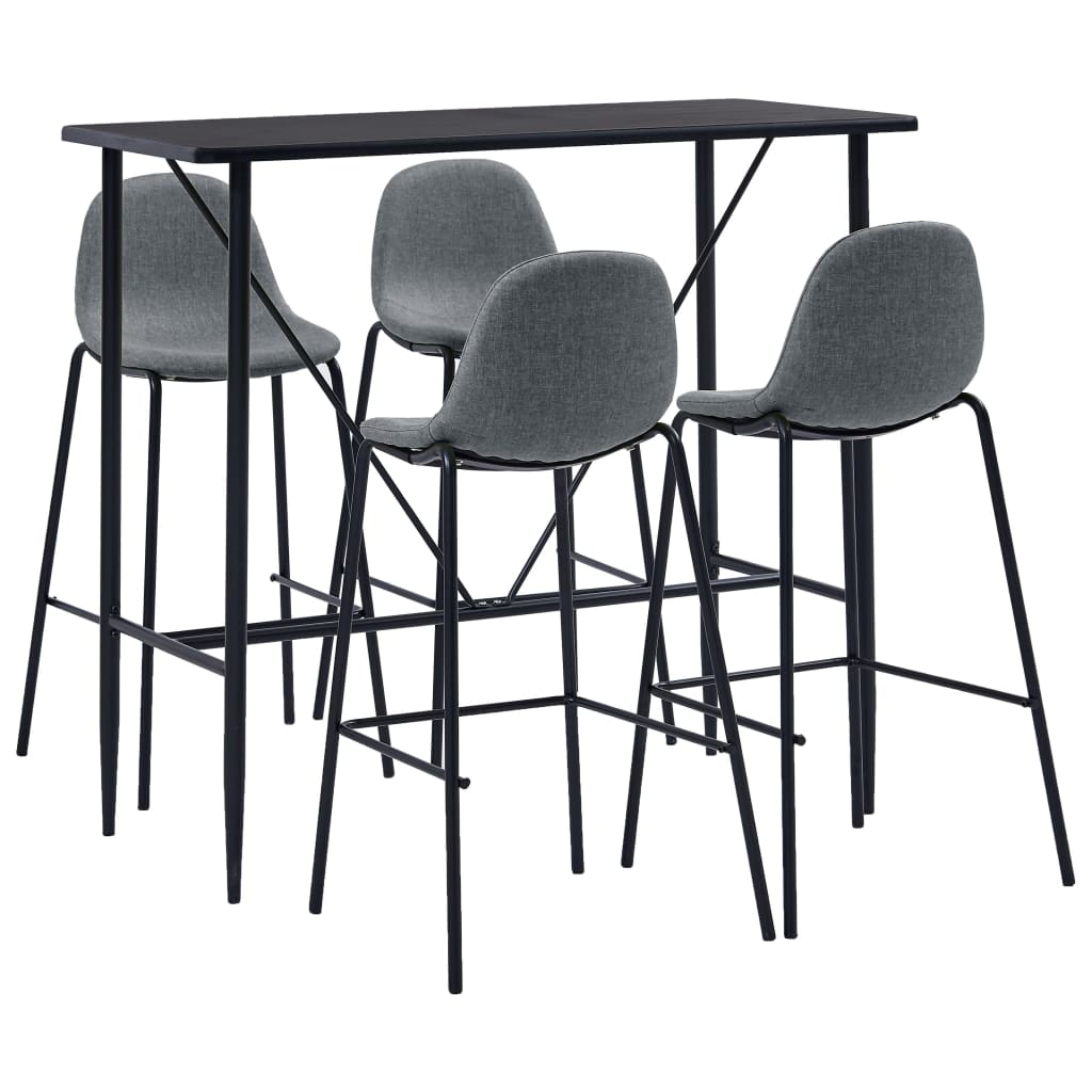 Set mobilier de bar din 5 piese, vidaXL, Tesatura, 120 x 60 x 110 cm Gri/Negru