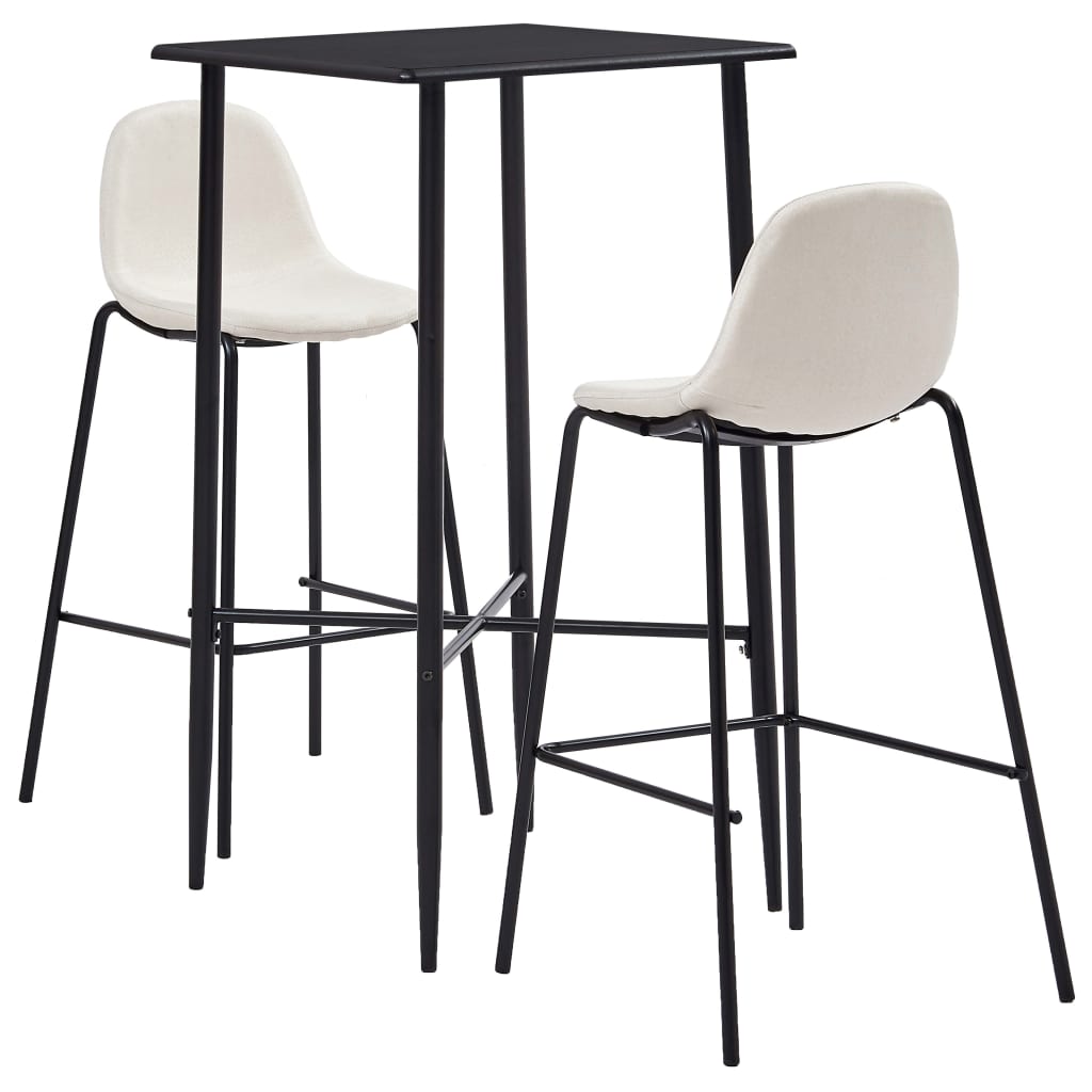 Set mobilier de bar din 3 piese, vidaXL, Tesatura, 60 x 60 x 111 cm Crem/Negru