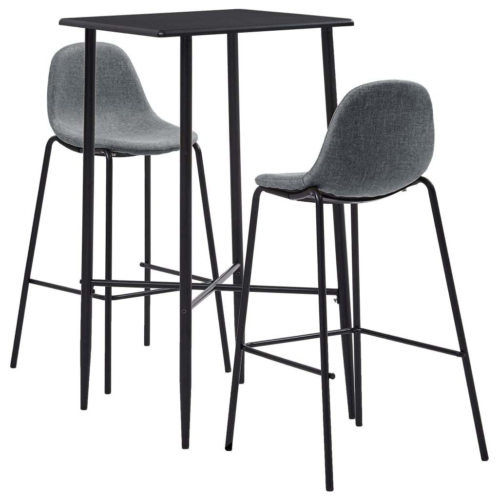 Set mobilier de bar din 3 piese, vidaXL, Tesatura, 60 x 60 x 111 cm Gri/Negru