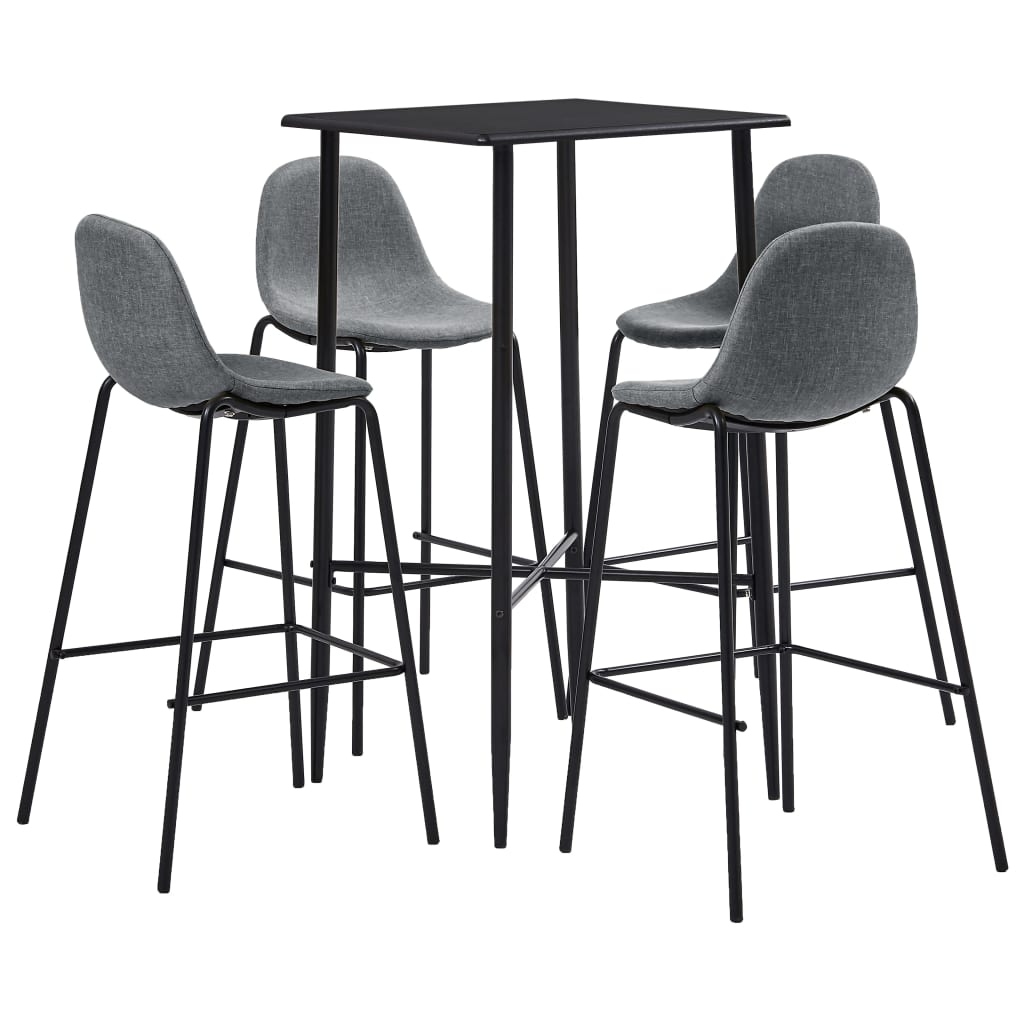 Set mobilier de bar din 5 piese, vidaXL, Tesatura, 60 x 60 x 111 cm Gri/Negru