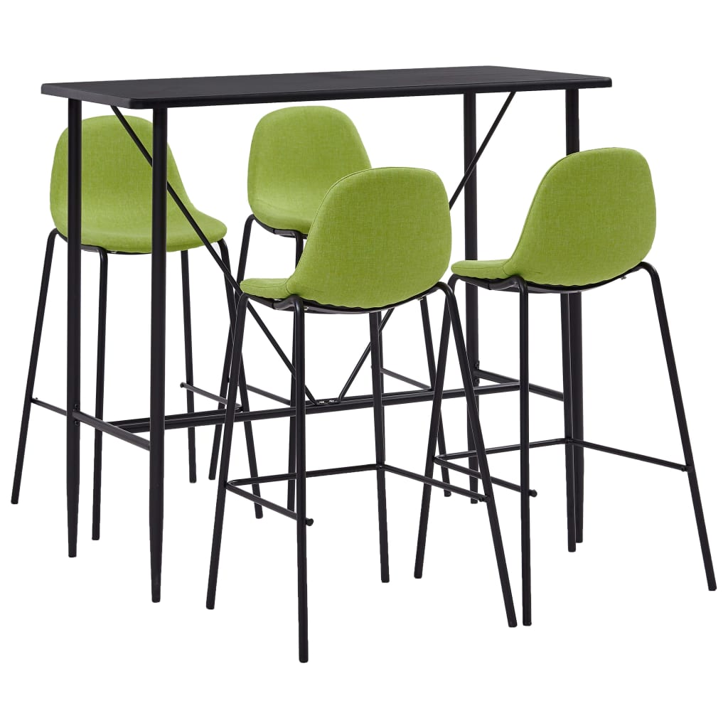 Set mobilier de bar din 5 piese, vidaXL, Tesatura, 120 x 60 x 110 cm Verde/Negru