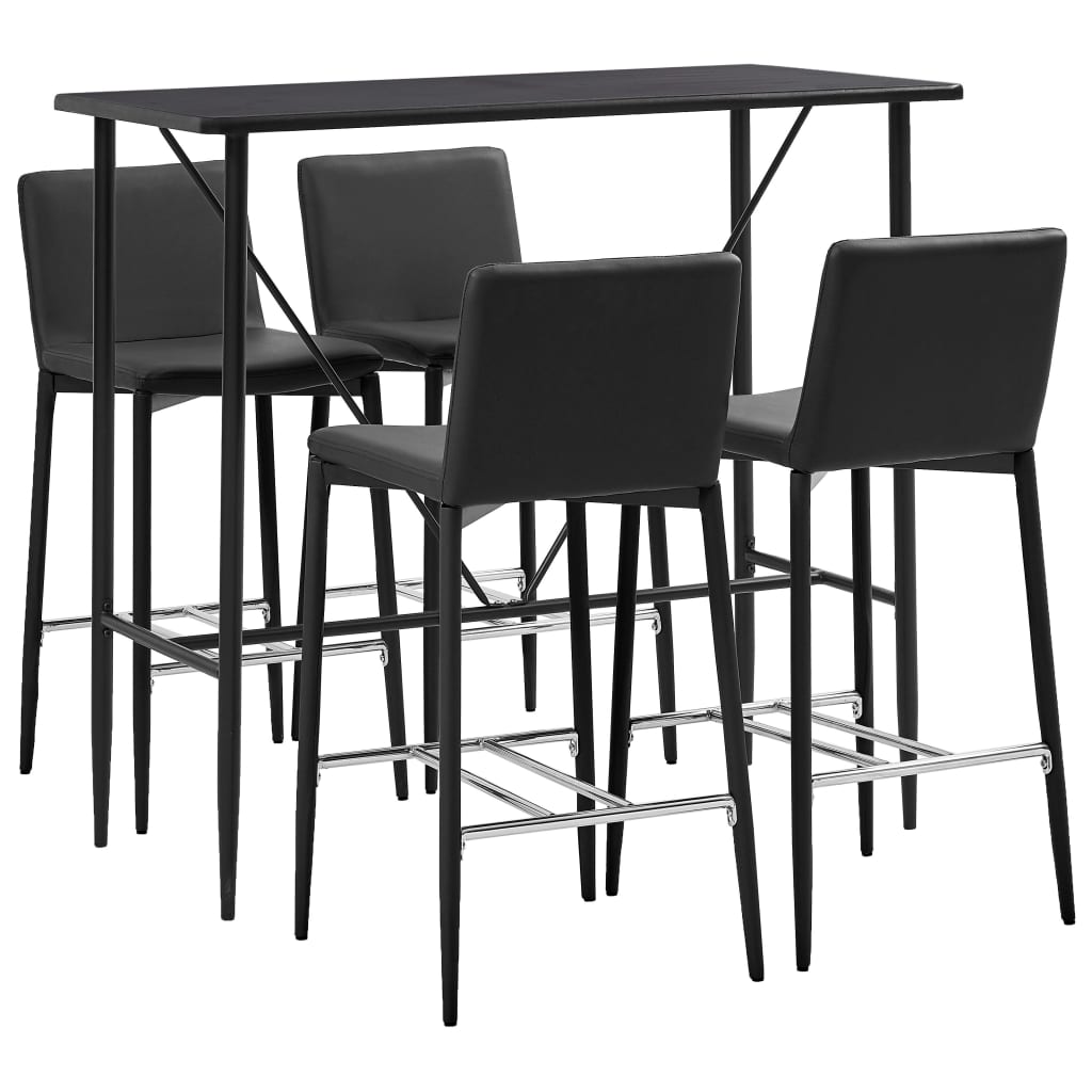 Set mobilier de bar din 5 piese, vidaXL, Piele artificiala, 120 x 60 x 110 cm Negru