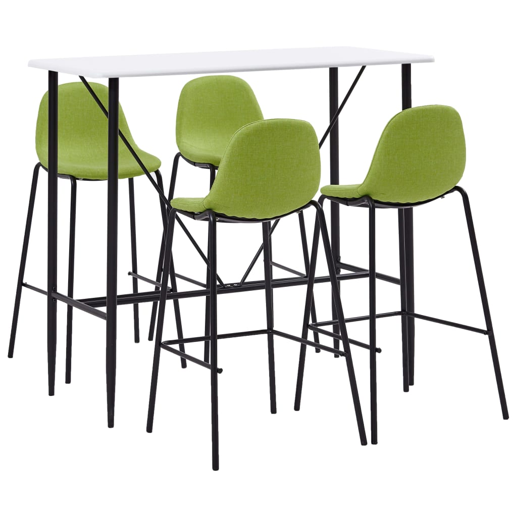Set mobilier de bar din 5 piese, vidaXL, Tesatura, 120 x 60 x 110 cm Verde/Alb