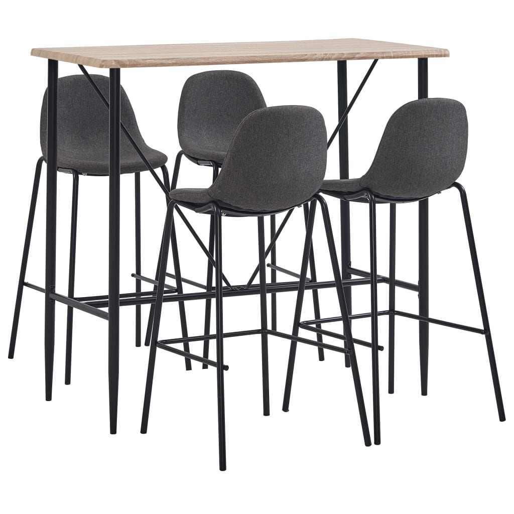Set mobilier pentru bar din 5 piese, vidaXL, Tesatura, 120 x 60 x 110 cm Gri/Stejar